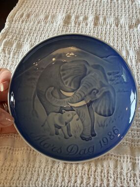 Blue Decorative Elephant Collector Plate Mors Dag 1986 Mother’s Day 9386 Denmark